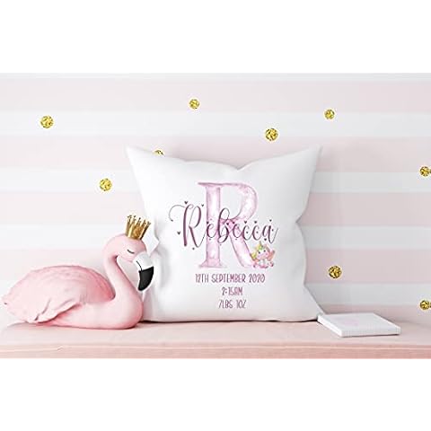 Classydesigns Personalised Baby Cushion, Baby Announcement Cushion, Unicorn Baby Room Cushion, Girls Room Decor, New Baby Girls Gift Cover