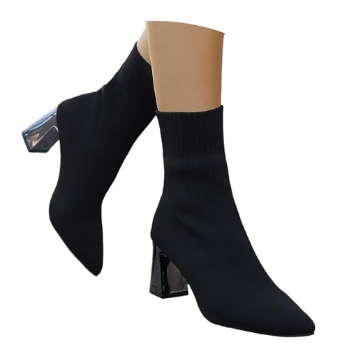 Generisch Botines de punto para mujer, hasta la rodilla, cálidos, botas altas de invierno, tacones sexys, elegantes botas para fiesta, botas cortas, calcetines, botines de otoño, zapatos de mujer, O