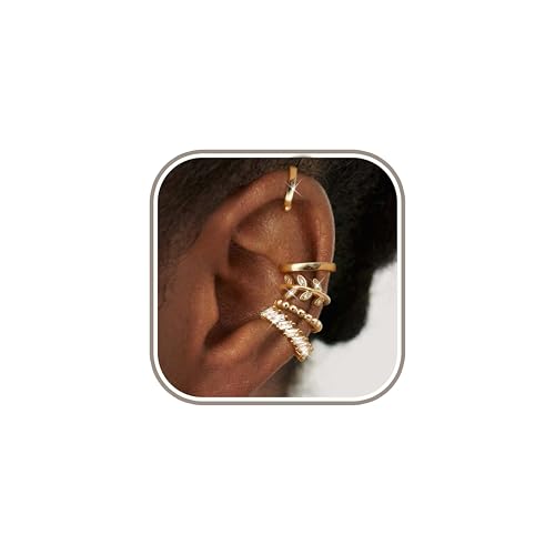 Morfetto Ear Cuff Gold für Damen 5Paar Ohrringe Ohne Ohrloch Ohrclips Damen Ohne Ohrlöcher Ohrmanschette Silber Ohrringe Vergoldet Fake Piercings-CZ