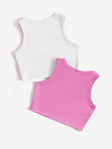 Image of Milumia Girl's 2 Pack Ribbed Knit Sleeveless Round Neck Casual Baisc Crop Tank Top