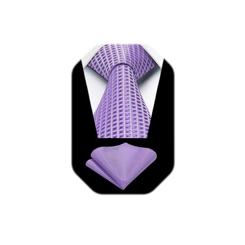 Image of HISDERN Ties for Men Formal Business Plaid Checked Mens Ties and Pocket Square Set Classic Wedding Necktie Handkerchief