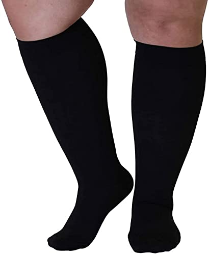 6XL Wide Plus Size Calf Compression for Men and Women 20-32 mmHg Nursing Athletic Travel Flight Socks Shin Splints Knee High - Black XXXXXX-Large