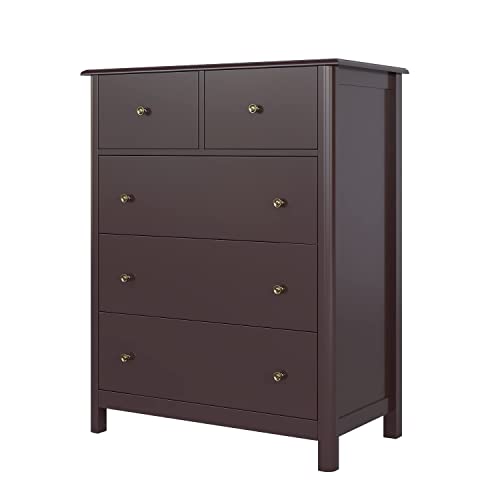 Housuit Drawer Chest, 5 Dresser Chest Of Drawers, Clothes Storage Cabinet Nightstand With Drawers, Modern Dresser For Bedroom, Nursery, Living Room, Dark Brown #TOP4