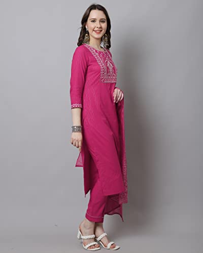 Image of Rajnandini Women's Pure Cotton Zari Weaving and Embroidered Kurta Set with Dupatta (JOPLVL299AB)