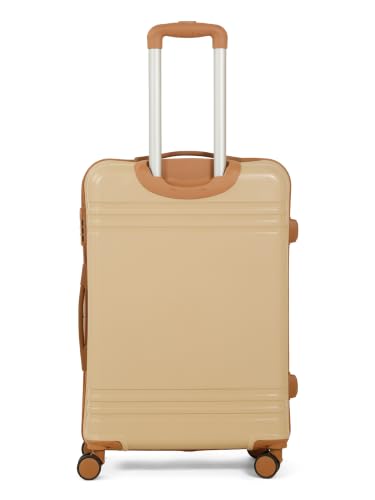 Image of Teakwood Set of 2, 8 Wheels Trolley Bag, Hard Cabin with Zipper Closure, Adjustable Push Button & Cross Side Strap, Number Lock System 360 Degree (Set of 2, Beige)