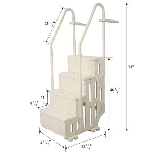 Escalera para piscina de 4 peldaños con barandales blanca miniatura 4
