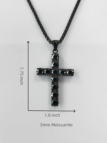 4/5mm Black Moissanite Necklace for Men Women Diamond Cross Pendant Necklaces Stainless Steel Chain Christian Reiligous Jewelry Gifts for Her Birthday Anniversary4