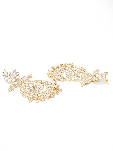 Karatcart Gold Plated Floral Design Mirror Work Long Dangler Earrings for Women - Image 6