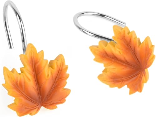 Maple Leaf Shower Curtain Hooks,12 Anti Rust Decorative Shower Curtain Ring - image 4