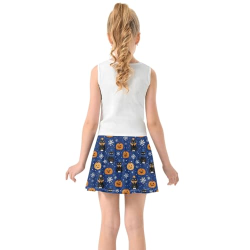 Girls Athletic Skirt 3-12 Years High Waist Tennis Skirts Pumpkin Cat Snowflake for Kids Golf Running Dance Skort4