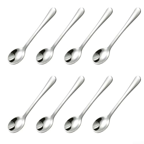 Juego de 8 cucharas pequeñas de acero inoxidable para recoger especias, salsas, sal y azúcar para cocinar (plata)