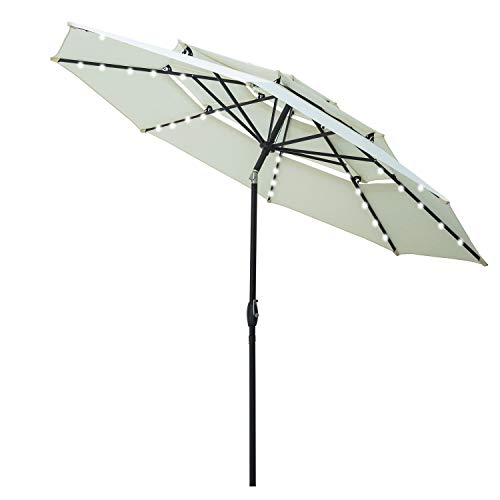 Outdoor Basic 10ft Solar 3 Tiers Vented Patio Umbrella Market Table Umbrella With 40 Led Lights And