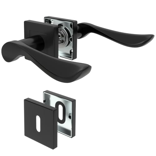 DIYGEEK Türgriffe Innentüren Schwarz CUBE Türklinke Pulverbeschichtet für Drückergarnitur Zimmertür Türgriff-Set Edelstahl BB-Buntbart