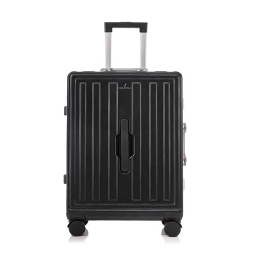 Suitcase Fashionable Multifunctional Large Capacity Trolley Case Aluminum Frame Password Box 22 Inches Travel Suitcase Tags(Black)