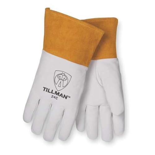 John Tillman X-Large 14 12" Pearl and Gold Premium Top Grain Kidskin Unlined TIG Welders Gloves with 4" Cuff and Kevlar Thread Locking Stitch (Carded) (TIL24CXL)