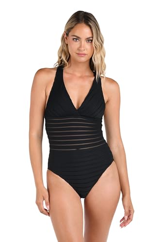 La Blanca Women's Multi Strap Cross Back One Piece Swimsuit, Black, 4