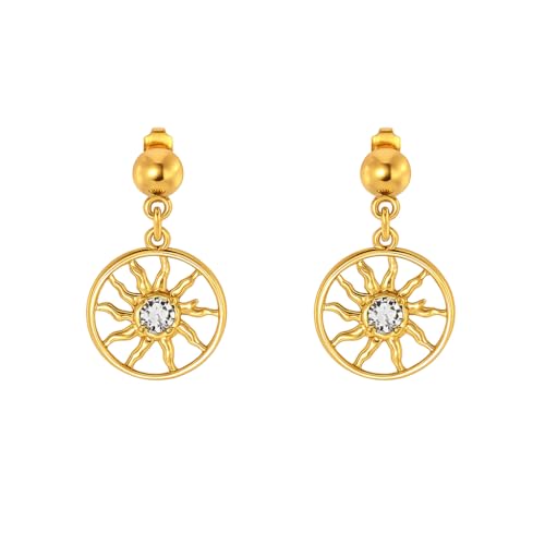 Boucles d'oreilles Eguzkilore fleur basque en plaqué or 18k et zircon