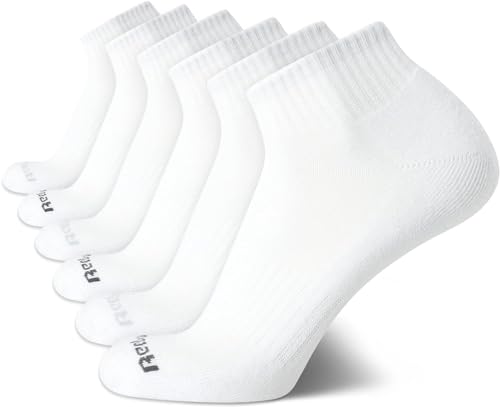 Reebok Men’s Quarter Socks – 6 Pack Cushion Quarter Cut Ankle Socks for Men - Breathable Men's Athletic Socks (Size: 6-12.5), Size 6-12.5, All White