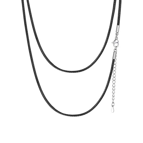 ChainsHouse Waterproof Braided Black Leather Necklace Cord with Clasp, Men Women DIY Rope Chain for Pendant, Customize Available, 1.5/2/3mm Width, 16/