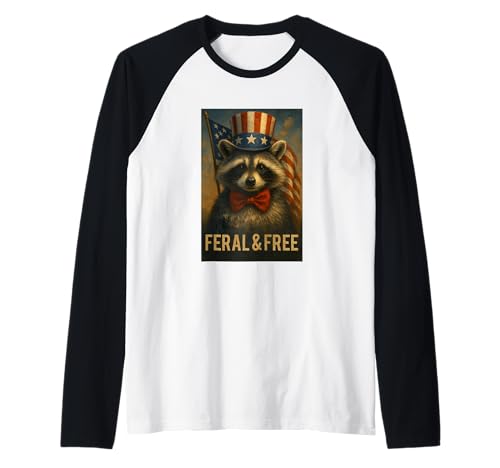 Mapache Salvaje y Libre en Sombrero patriótico Divertido 4 de Julio Camiseta Manga Raglan