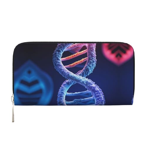 Pu Leather Wallet For Women Girl, Zip Around Credit Card Holder Dna Genetic Helix Long Wallet Clutch Purse Waterproof Travel Handbag