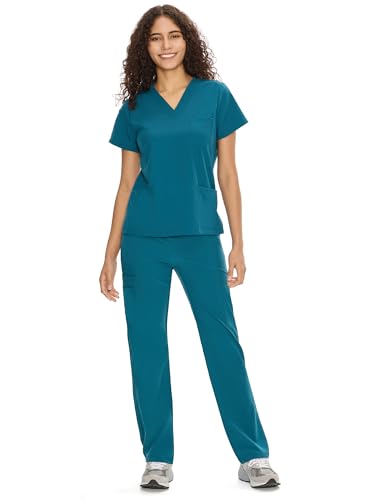 COZYFIT Scrubs for Women Set - V-Neck Straight Pants, Caribbean Blue, S by COZYFIT - Used condition - Image 2