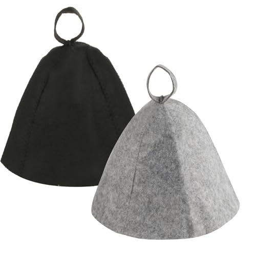 HexinYigjly 2 PcsSauna Hats, Felt Sauna Cap for Women and Men Vaporarium Hat, Steam Bath Hat, Felt Bath Cap, Unisex Bathroom Home Sauna Accessories(Black, Grey)