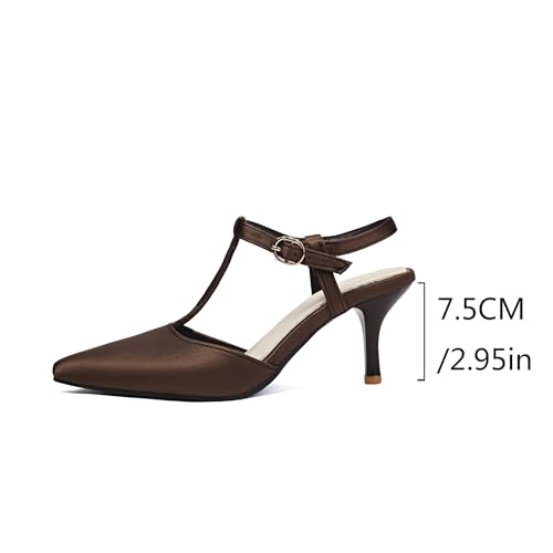 Women's Satin T-Strap Slingback Stilettos Pumps Sexy Closed Pointed Toe Ankle Strap High Heel Business Dress Shoes3