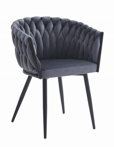 Komodee Silla Arona Gris Oscuro tapizado en Terciopelo con reposabrazos Patas de Metal 61x79x55 cm para salón, Comedor, Estudio Carga hasta 110 kg