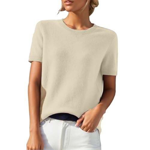 Womens Short Sleeve Sweater Ribbed Knitted Crew Neck Sweater Shirts - image 1