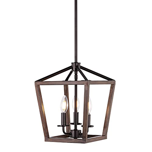 Image of JONATHAN Y Oria 3-Light Lantern Pendant 10 inch, Oil Rubbed Bronze /Faux Wood