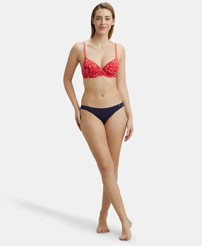 Image of Jockey UL50 Women's Under-Wired Padded Super Combed Cotton Elastane Stretch Medium Coverage Printed T-Shirt Bra with Detachable Straps (Prints May Vary)
