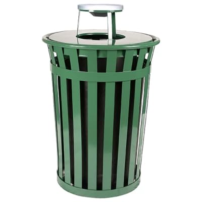 Oakmont Round 36 Gallon Commercial Trash Can | Steel Outdoor Industrial Trash Can with Swing Top | Great for Outdoor Public Spaces - Black