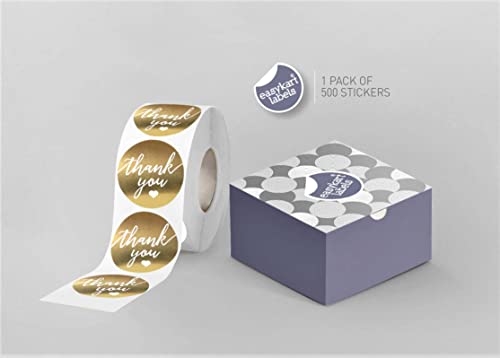 Easykart Thank You Label Sticker 1.5" Round With Gold And White Heart 500 Labels Per Roll, Thank You Sticker Gold For Birthdays, Weddings, Giveaways, Bridal Showers #TOP2
