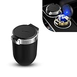 Tesnaao 1 PC Car Ashtray, 3.93' x 2.75' x 1.88' Large Center Console Opening Designed Flame Retardant Stainless Steel Liner Trash Can with Cap, Detachable Neat Accessories, for Cars (Black & Silver)