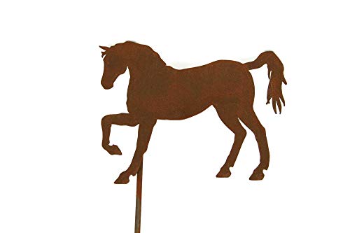 Pets and Farm Animals Metal Garden Landscape Stake (9" Wide Horse on Stake, Naturally Rusted)