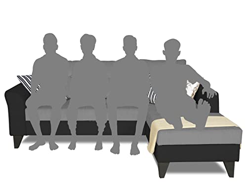 Image of Adorn India Maddox Tufted L Shape 4 Seater Sofa Set RHS (Grey & Black) (3 Year Warranty)