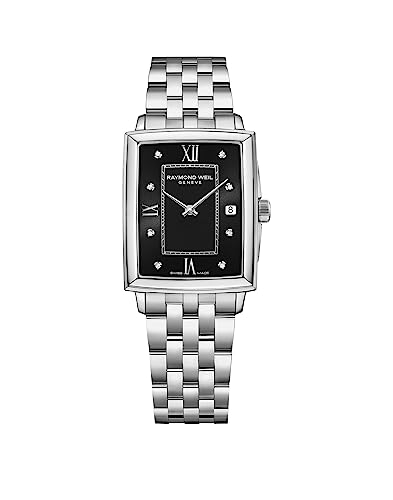 RAYMOND WEIL Toccata Women's Watch, Quartz, Black Dial, Roman Numerals with Diamonds Indexes, Stainless Steel, 22.6 x 28.1 mm (Model: 5925-ST-00295)