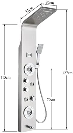 Sistema de columna de ducha de acero inoxidable con LED, cabeza de lluvia y cascada, grifería con jets de masaje miniatura 3