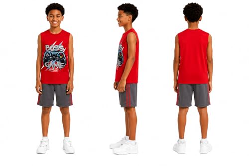 Image of Pro Athlete Boys Short Sets - 4 Piece Performance Graphic Tees and Tank Tops with Matching Boys Athletic Shorts (Sizes: 8-16)