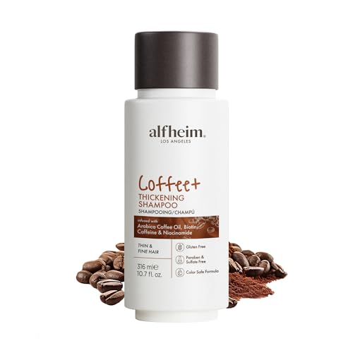 ALFHEIM Coffee+ Thickening Shampoo for Fine, Weak & Thinning Hair with Caffeine, Biotin & Arabica Coffee Oil – Energizing, Strengthening & Volumizing Cleanser – Sulfate-Free, Cruelty-Free – 10.7 oz