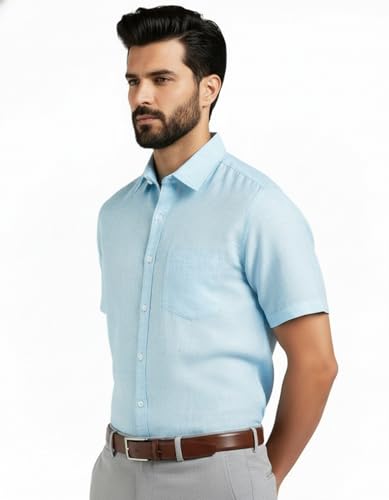 Image of Amazon Brand - INKAST Men's Cotton Solid Plain Half Sleeve Shirt | Plain Regular Fit Casual Shirt for Mens
