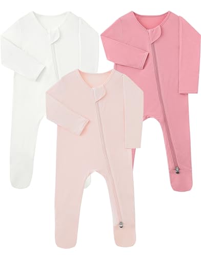 Slumber Buddy Baby Pajamas Newborn Sleepers 0-3 Months for Girl Rayon Made from Bamboo Infant Double Zipper Zip Up Onesies with Mitten Cuffs Unisex Gender Neutral Viscose
