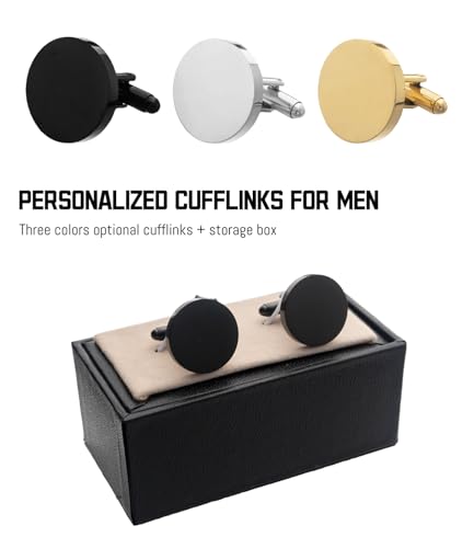 Personalized Cufflinks for Men, Custom Engraved Wedding Cuff Links for Groom, Father of the Bride & Groom Dad, Best Man, or Groomsmen – Black, Gold, or Silver Cufflinks with Dates, Names, or Initials2