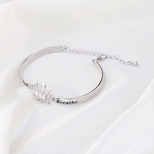 WUSUANED Spiritual Lotus Flower Bracelet With Message Card Just Breathe Jewelry Yoga Healing Inspirational Gift For Women4