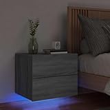 Qnhdfrt Wand-Nachttisch mit RGB-LED Sonoma Grau 50x39x41 cm Massiv Holzwerk Modernes platzsparendes Design für Schlafzimmer Nachttisch klein kommode mit Beleuchtung