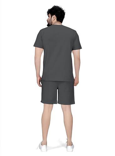 Image of ELLITI Cotton Blend Solid Casual Round Neck Half Sleeve Oversized Co-ord Set Men's, Pyjama Set, Sleepwear Loungewear T-Shirt and Shorts Combo for Men, Night Wear for Men, Night Suit for Men's