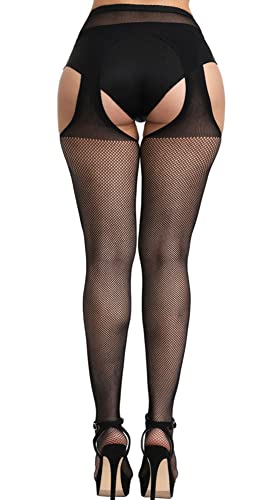 Image of Womens Suspender Pantyhose High Waist Fishnet Tights Fishnet Stockings Thigh High Stockings