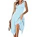 Sruiluo Sleeveless Tank Dress for Women Round Neck Fashion 2025 Summer Handkerchief Hem Flowy Vacation Casual Sundresses Light Blue