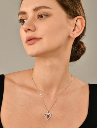 YL Women's Heart Necklace 925 Sterling Silver Love Heart Pendant Birthstone Jewelry3